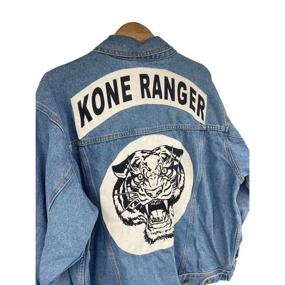 Wrangler Trucker Jacket Mens Size XL Kone Ranger Denim Jeans Upcycled Vintage - Picture 2 of 7